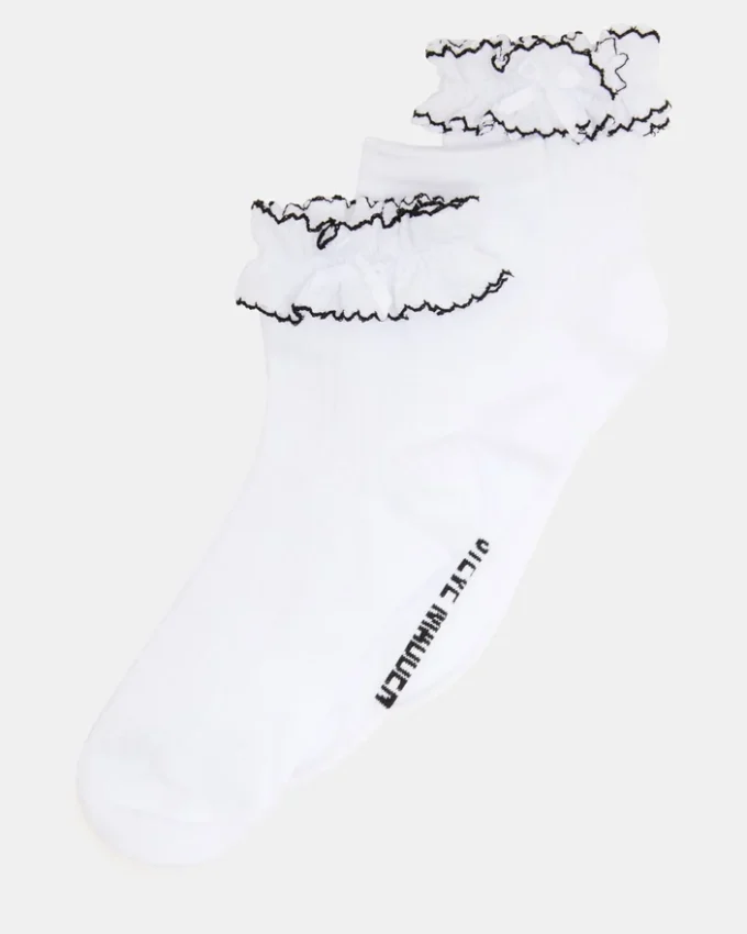 2 Pack Ava Ruffle Socks White