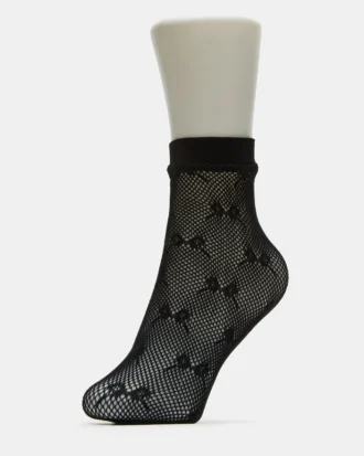 2 Pack Bow Fishnet Anklet Socks Black