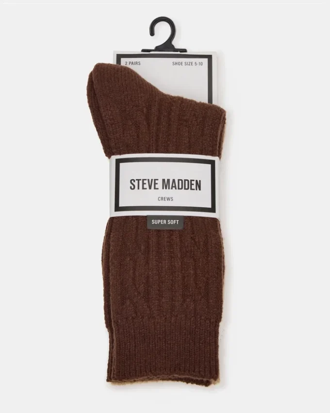 2 Pack Cable Texture Boot Socks Brown