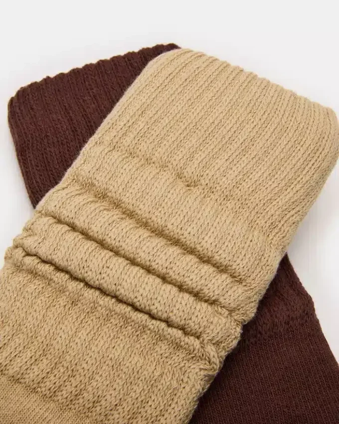 2 Pack Rib Slouch Socks Tan Multi