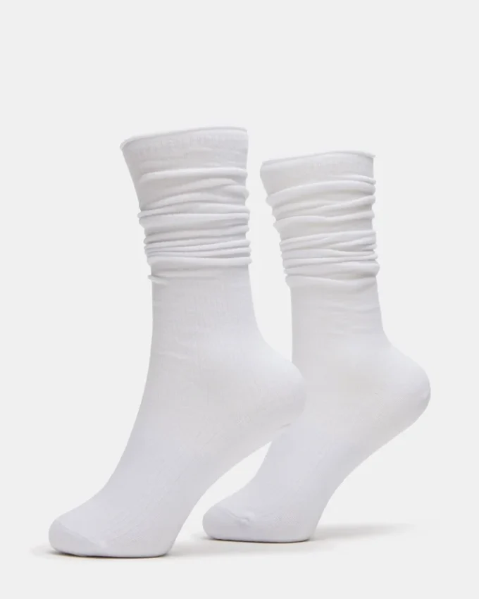 2 Pack Rib Slouch Socks White