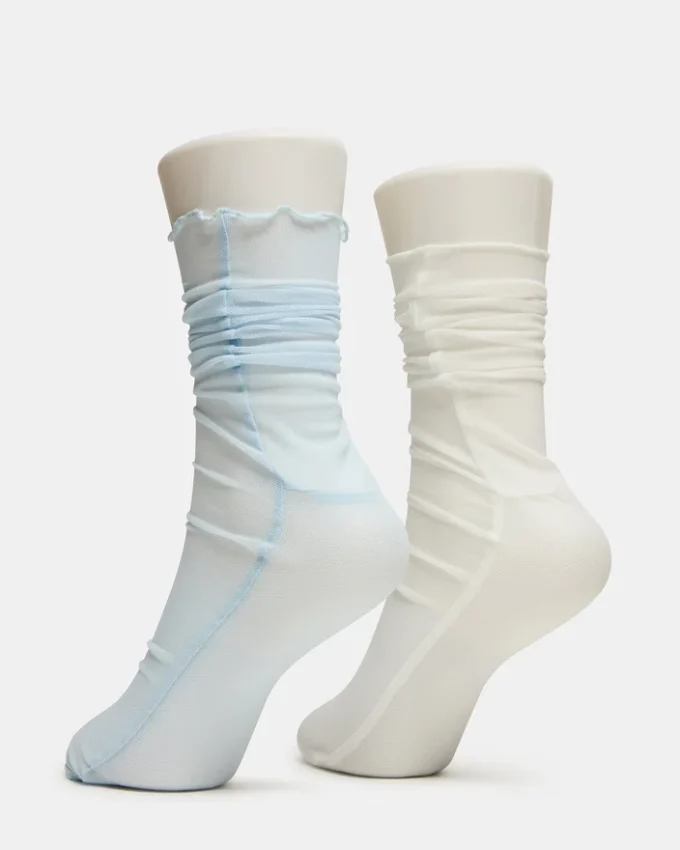 2 Pack Sofia Solid Mesh Crew Socks Light Blue
