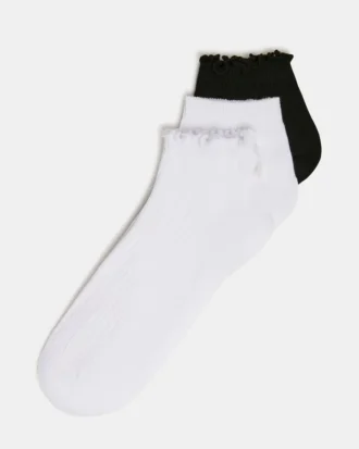3 Pack Emma Lettuce Edge Socks White/Black
