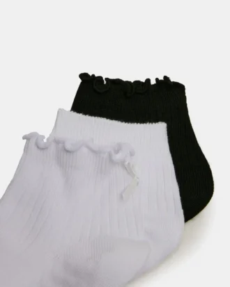 3 Pack Emma Lettuce Edge Socks White/Black