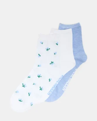 3 Spring Pack Flower Socks White Multi