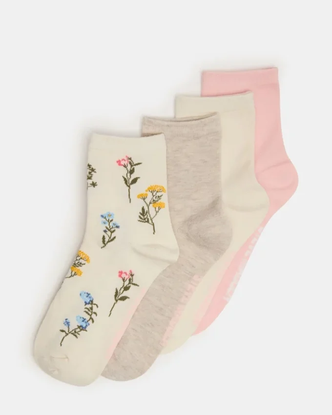 4 Bloom Pack Flower Socks Ivory Multi
