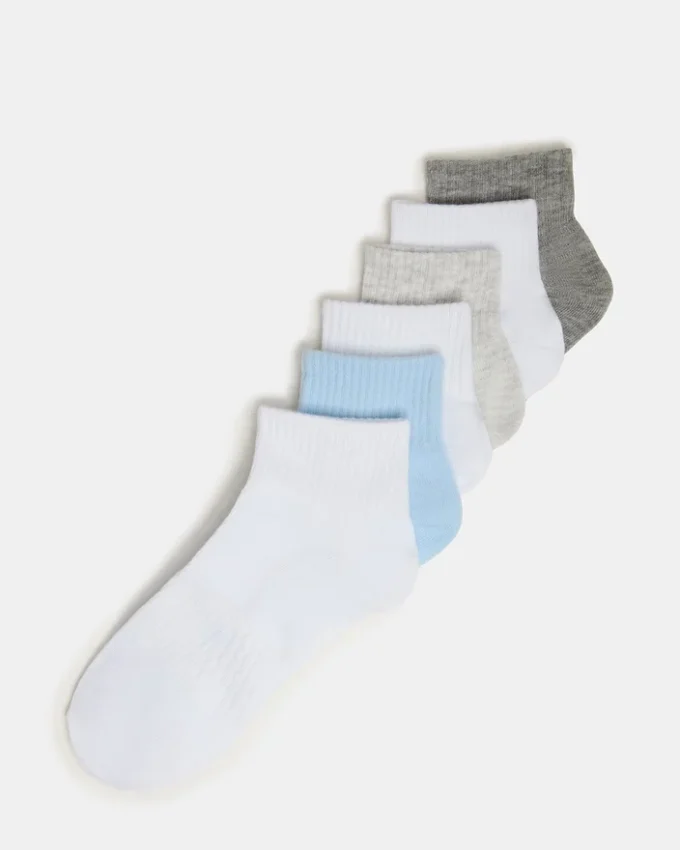 6 Pack Peyton Ribbed Quarter Socks White Multi