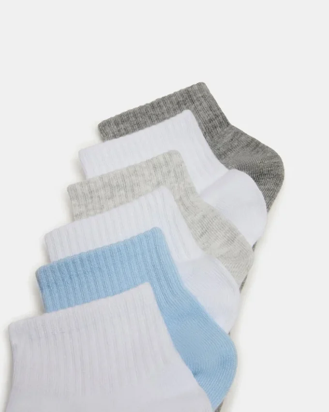 6 Pack Peyton Ribbed Quarter Socks White Multi