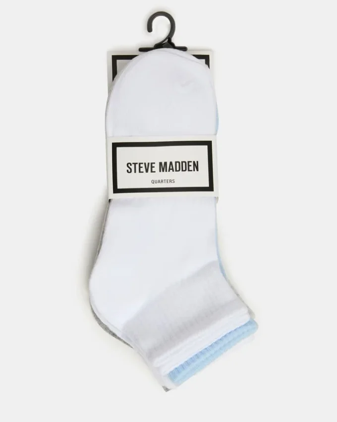 6 Pack Peyton Ribbed Quarter Socks White Multi