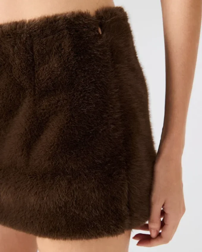 Aviva Faux Fur Skirt Dark Espresso
