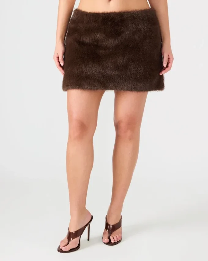 Aviva Faux Fur Skirt Dark Espresso