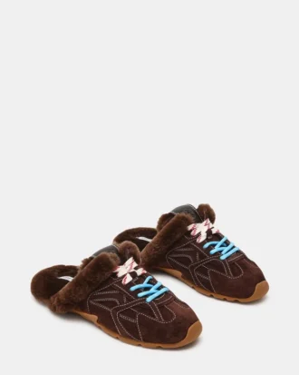 Aziel Mule Faux Fur Chocolate Brown Suede
