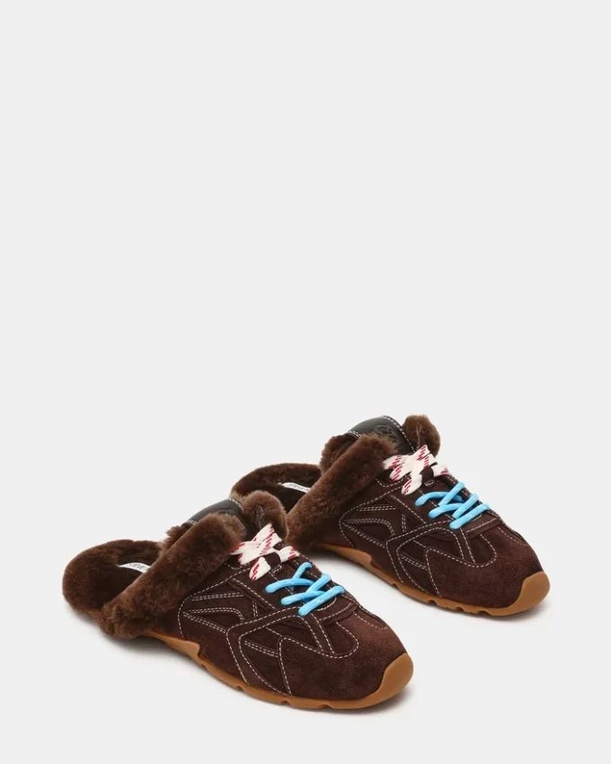 Aziel Mule Faux Fur Chocolate Brown Suede