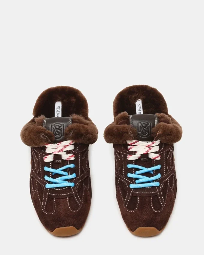 Aziel Mule Faux Fur Chocolate Brown Suede