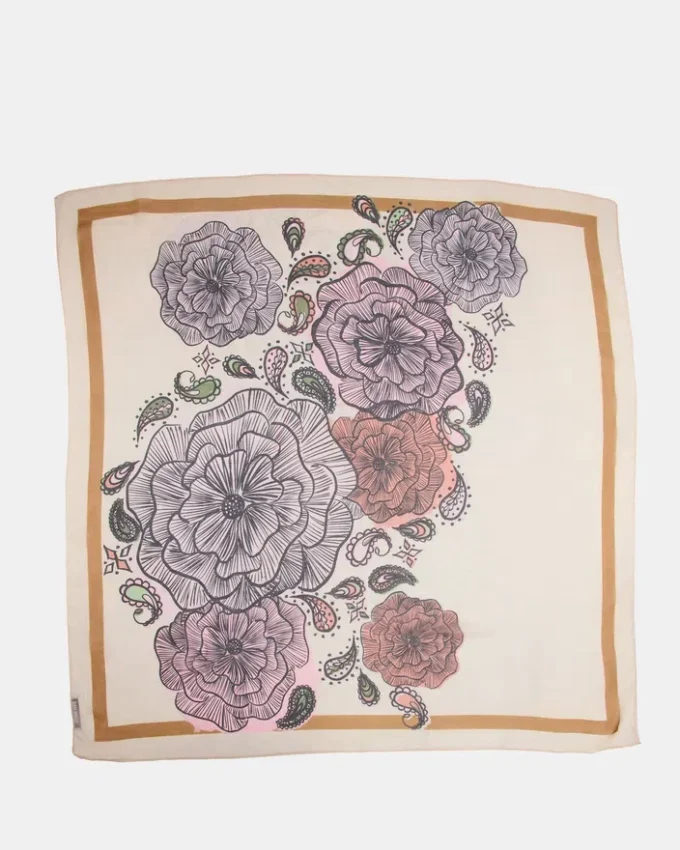Boho Floral Square Scarf Ivory