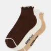 Cheer 3 Pack Lettuce Edge Socks Brown