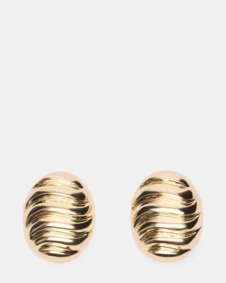 Grooved Circular Stud Earrings Gold