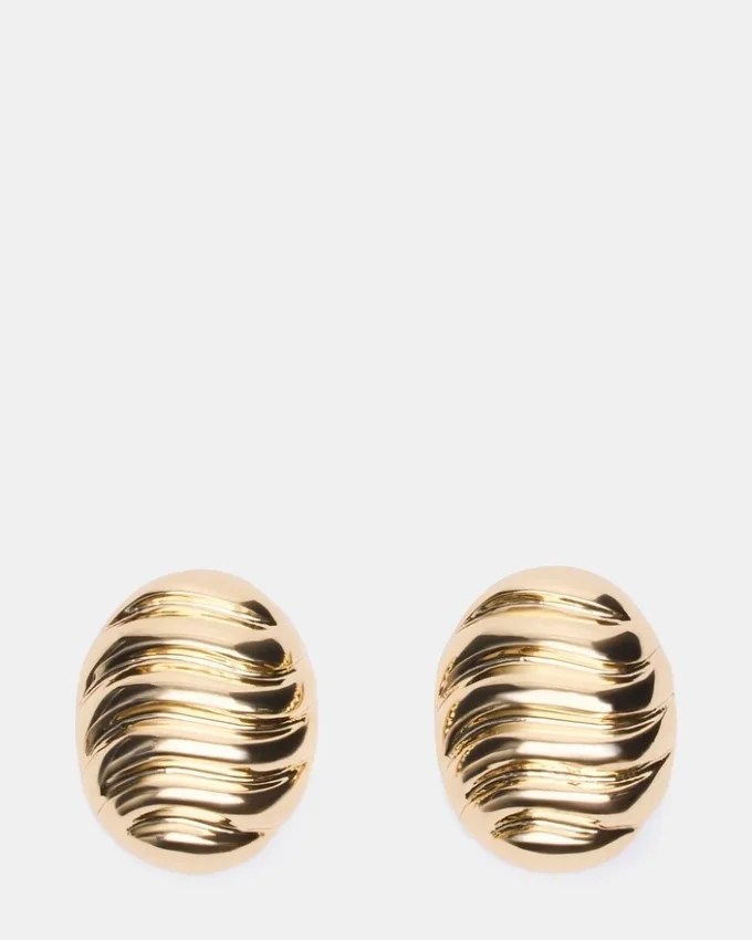 Grooved Circular Stud Earrings Gold