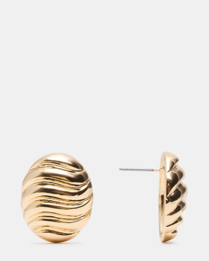 Grooved Circular Stud Earrings Gold