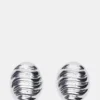 Grooved Circular Stud Earrings Silver