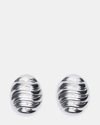 Grooved Circular Stud Earrings Silver
