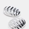 Grooved Circular Stud Earrings Silver