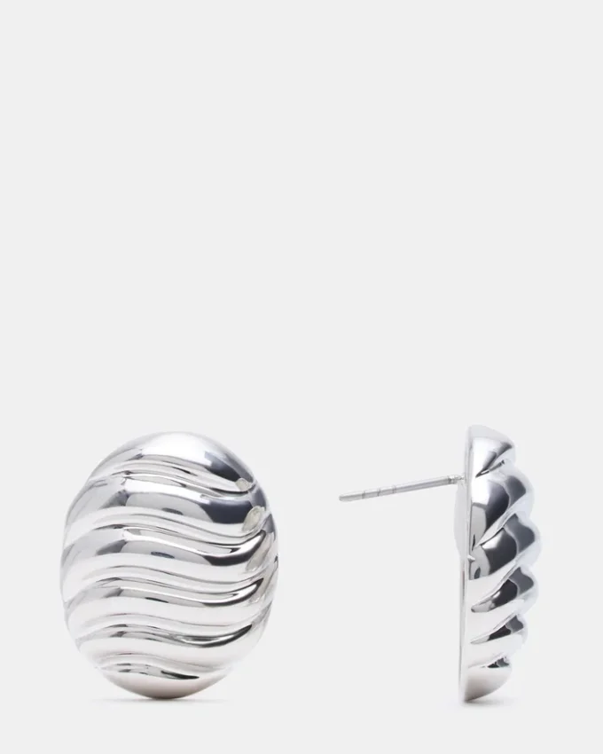 Grooved Circular Stud Earrings Silver