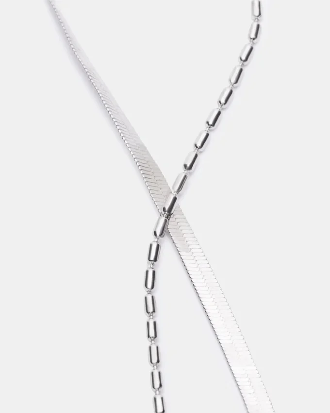 Herringbone Chain Anklet Set Silver