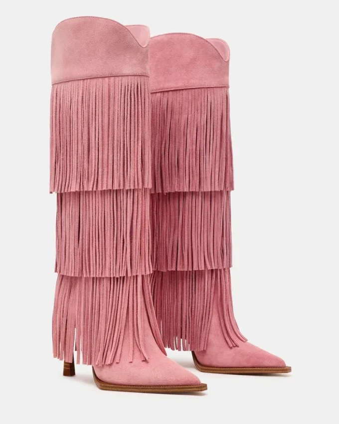 Kinzee Fringe Pink Suede