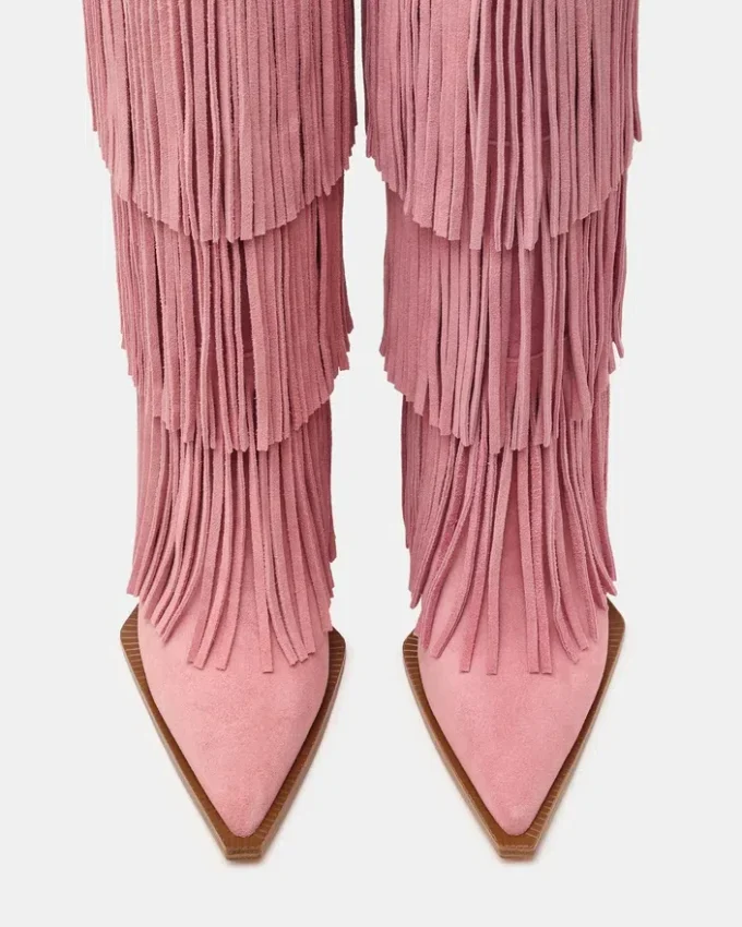 Kinzee Fringe Pink Suede