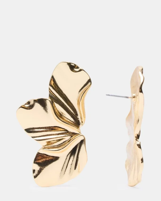 Large Flower Post Earrings Gold