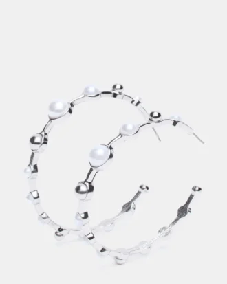 Pearl Hoop Earrings Silver