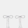 Rhinestone Bow Earrings Silver