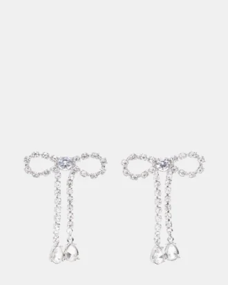 Rhinestone Bow Earrings Silver