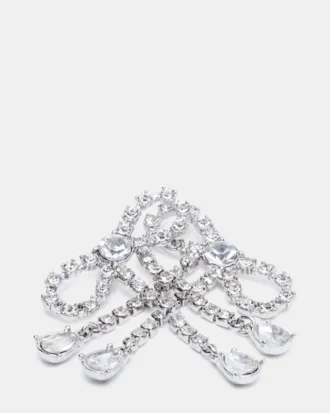 Rhinestone Bow Earrings Silver