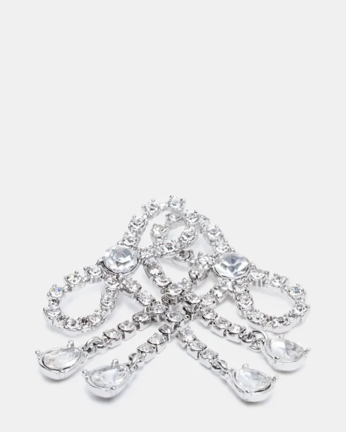 Rhinestone Bow Earrings Silver
