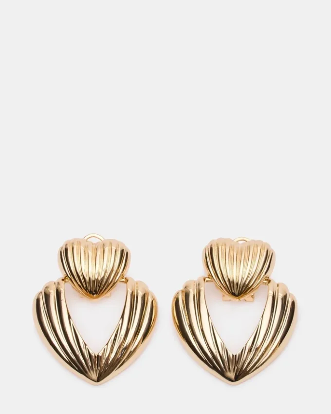 Ribbed Double Heart Earrings Gold