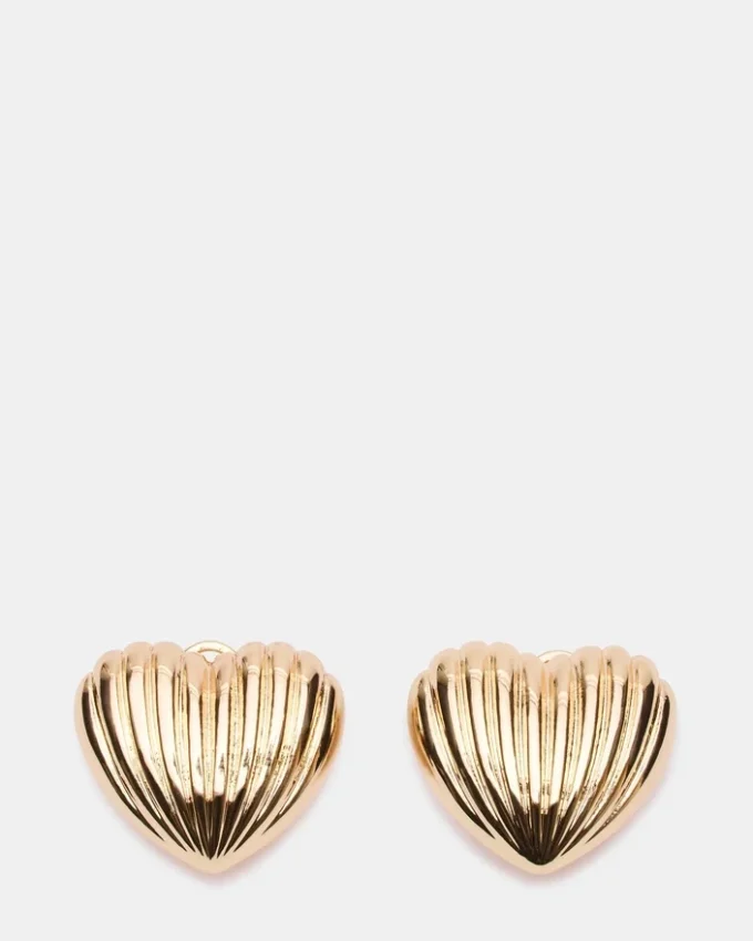 Ribbed Heart Earrings Gold