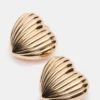 Ribbed Heart Earrings Gold