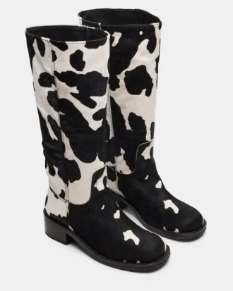 Riggs Black Cow Print Wide Calf