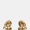 Textured Heart Stud Earrings Gold