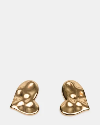 Textured Heart Stud Earrings Gold