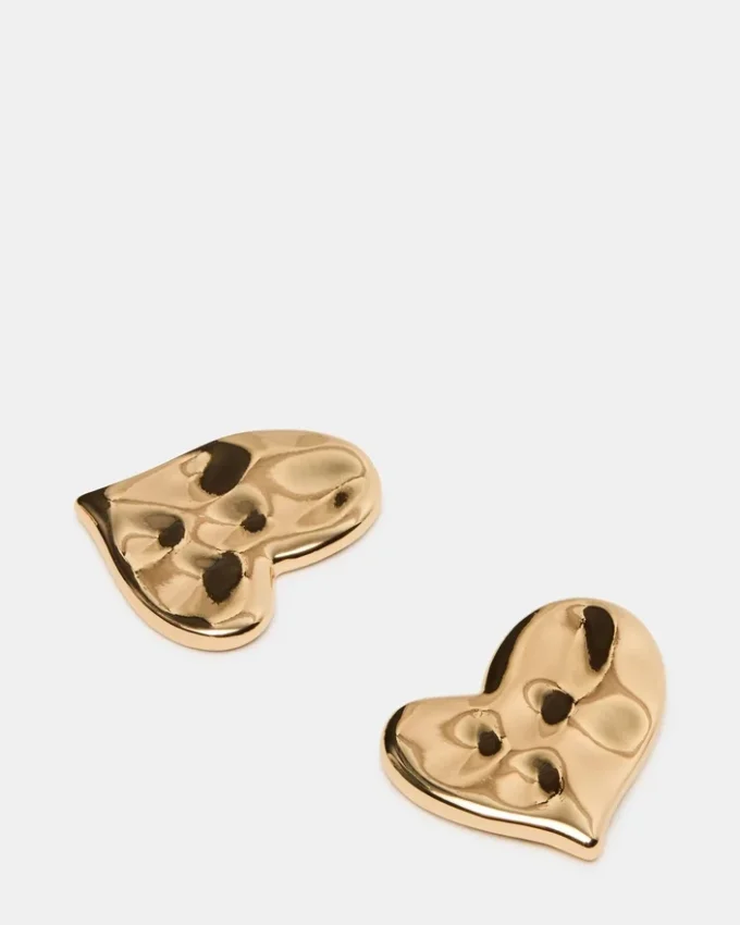 Textured Heart Stud Earrings Gold