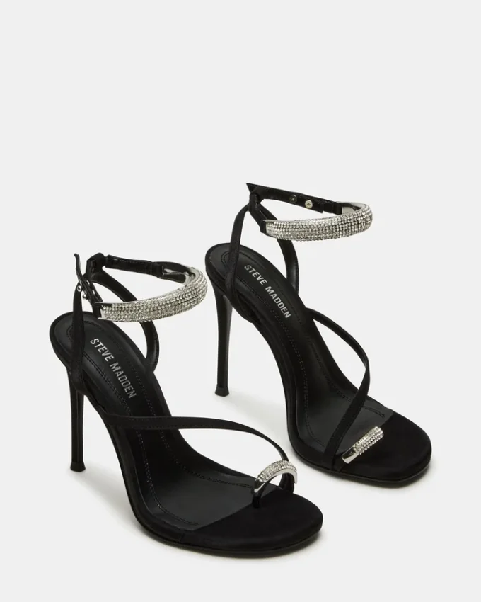 Tia Rhinestones Black Satin