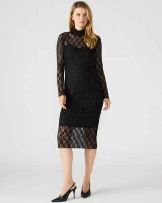Vivienne Studded Lace Dress Black