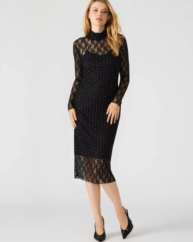 Vivienne Studded Lace Dress Black
