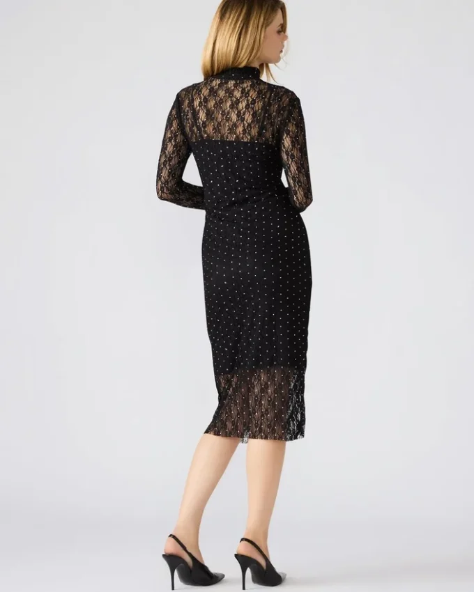 Vivienne Studded Lace Dress Black