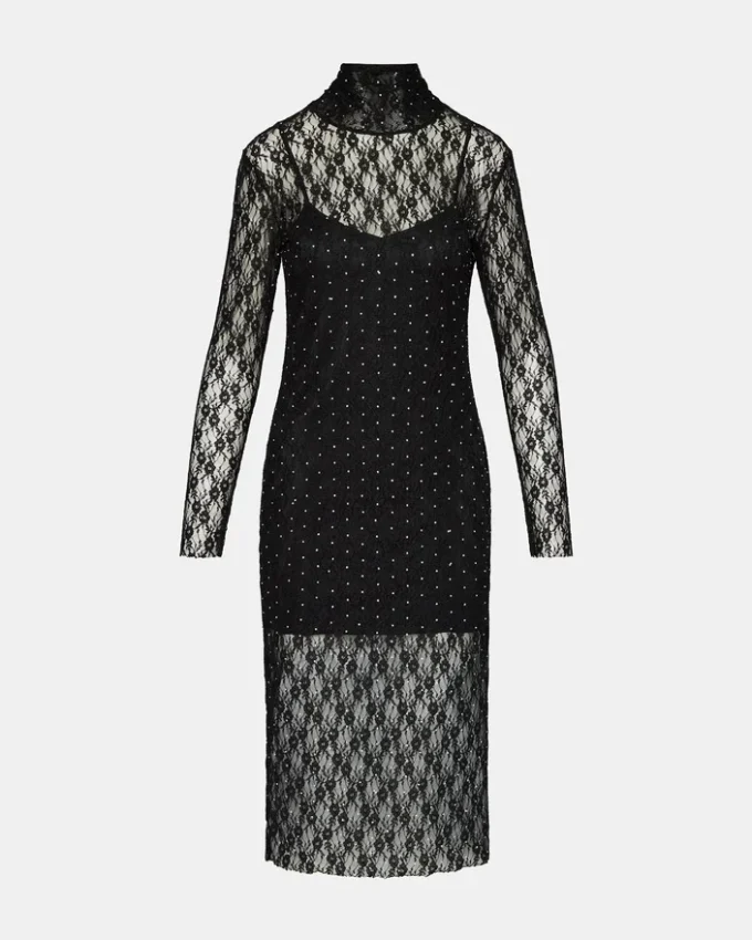 Vivienne Studded Lace Dress Black